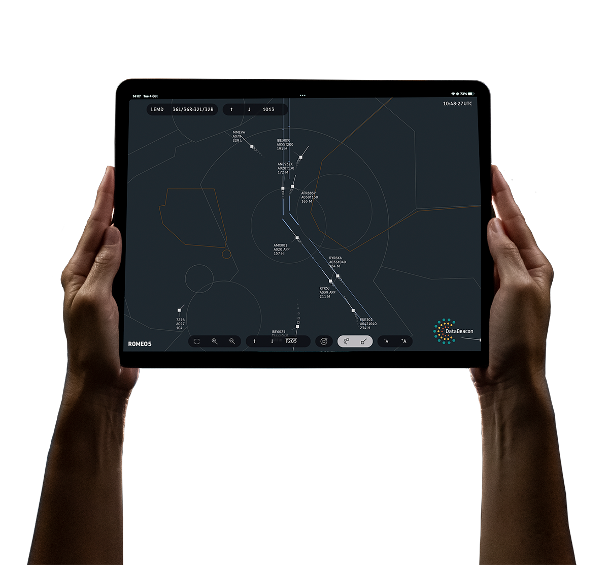 ROMEO5 Air flight information display running on a tablet